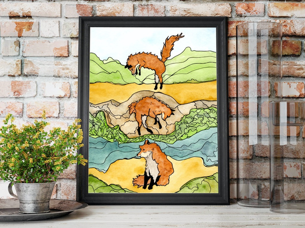 Frolic Foxes, 8.5"x11" Art Print