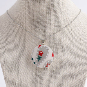 Upcycled Floral Ceramic Pendant Necklace