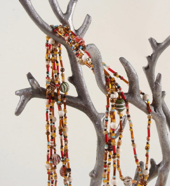 Gold & Red Multi Strand Beaded Necklace