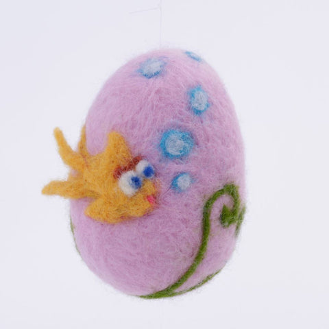 Purple Needle Felted Wool Egg with Fish Woolly One