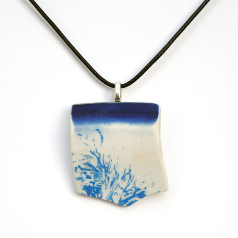 Upcycled Ceramic Blue & White Pendant Necklace