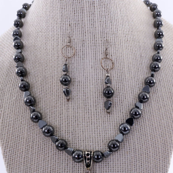 Hematite Necklace and Earring Set with Elephant