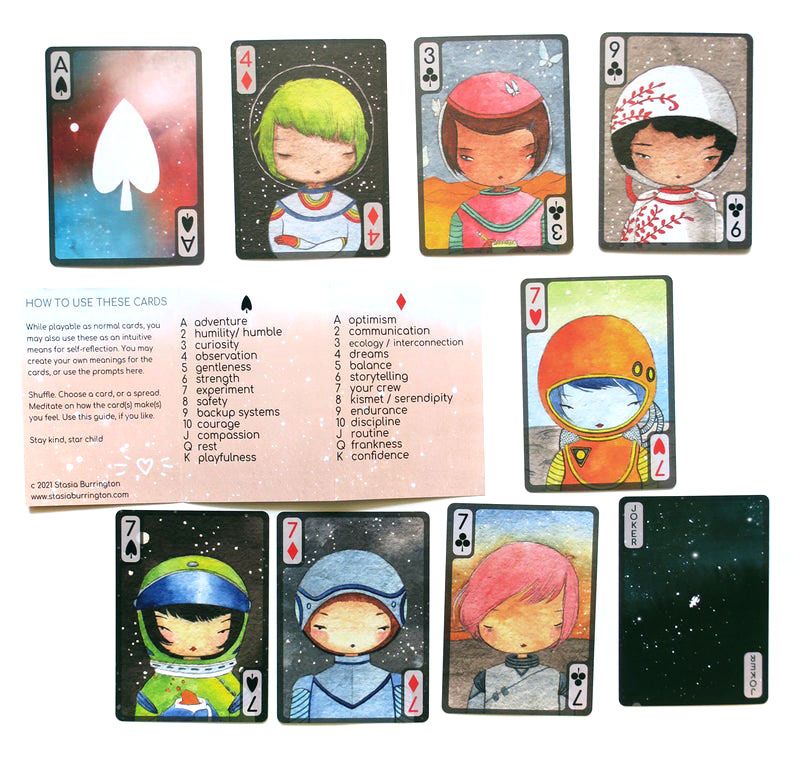 Space Girl Playing & Oracle Deck of Cards