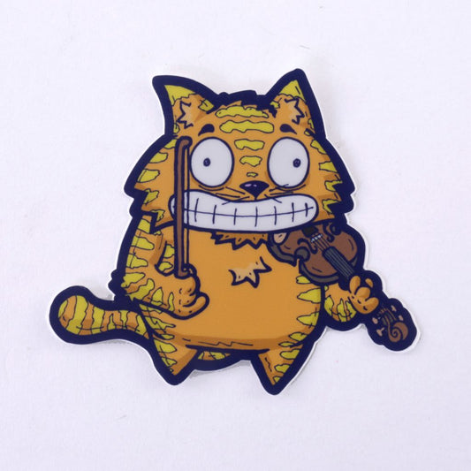 Cat with Fiddle Vinyl Waterproof Sticker