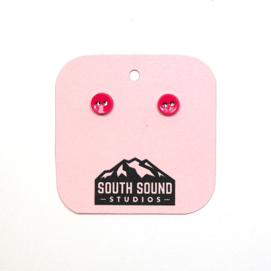 Red Button Stud Earrings