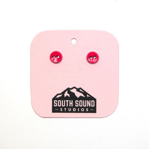Red Button Stud Earrings