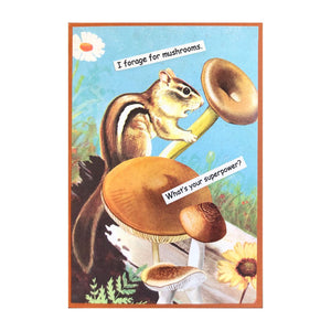 Mushroom Forager Squirrel - Original Collage Card
