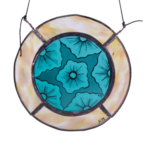 Teal & Amber Abstract Starfish - Stained Glass Window Hanging