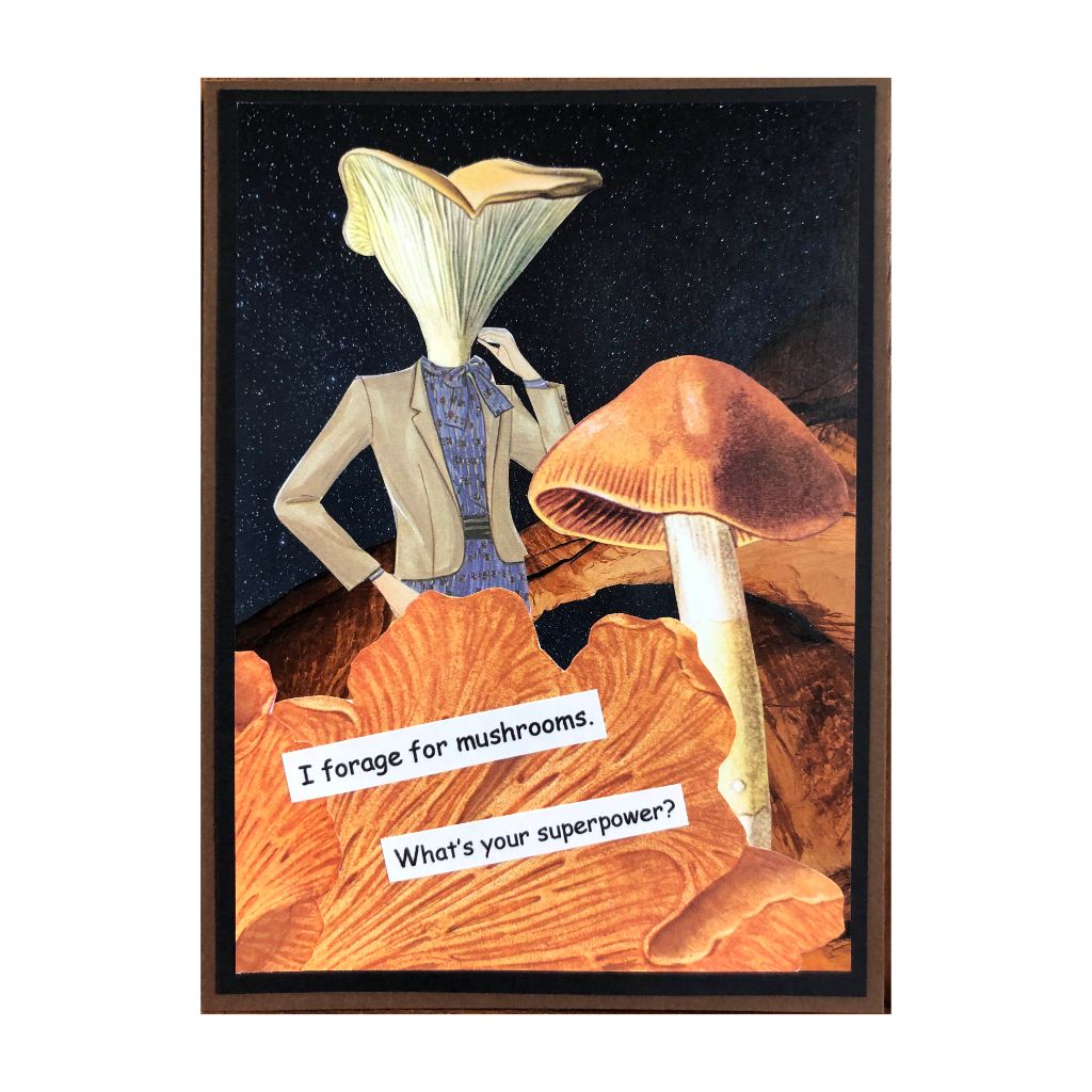 Mushroom Forager - Original Collage Card