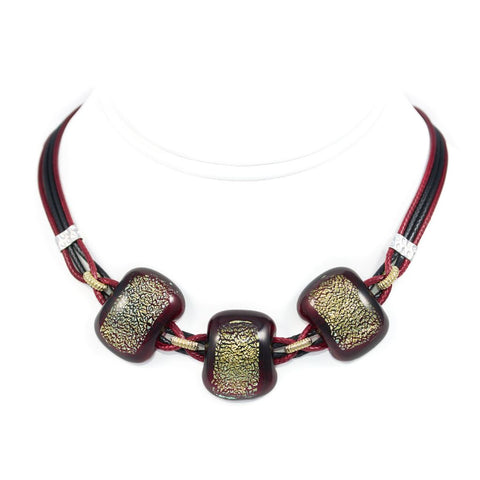 Black & Fire Dichroic Glass with Sterling Silver Necklace