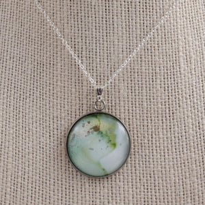 Green Metallic Abstract Alcohol Ink Necklace