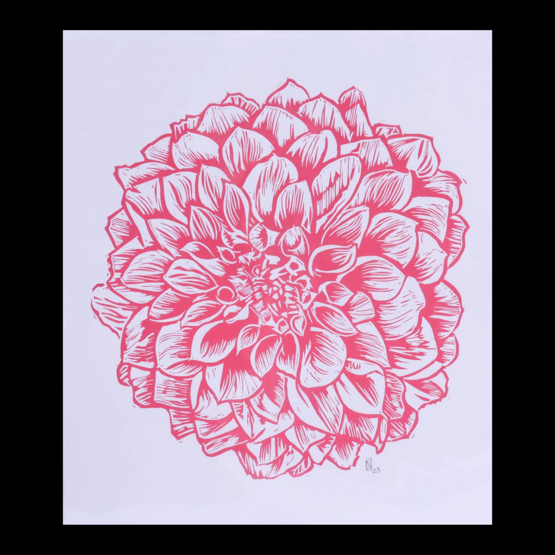 Dahlia Linocut Print - Magenta