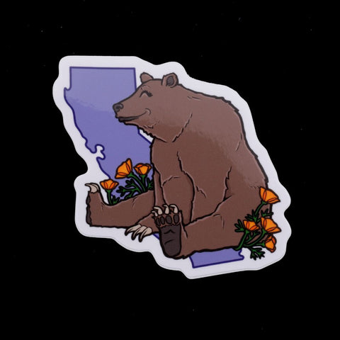California State Grizzly Bear and California Poppy Sticker