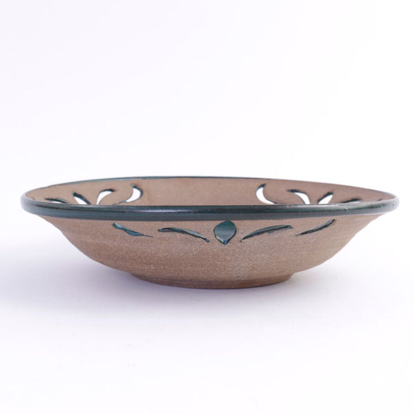 Large Turquoise Cutwork Pottery Bowl