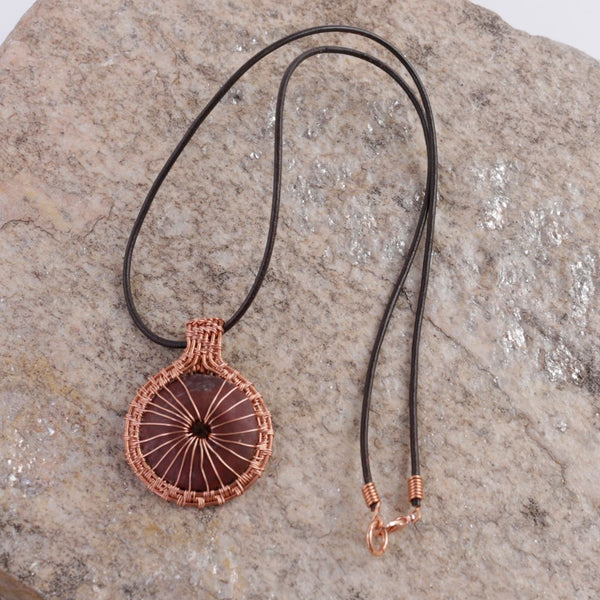 Copper Wire Weave Donut Pendant Necklace