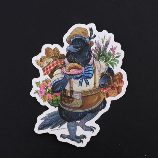 Crow Baker with Croissant Vinyl Sticker