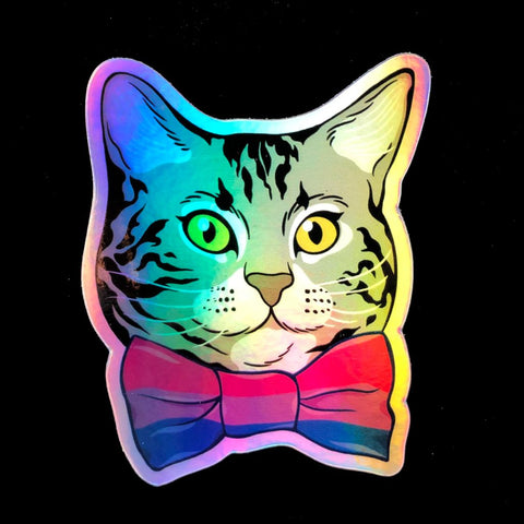 Bi Pride Bowtie Kitty Holographic Sticker