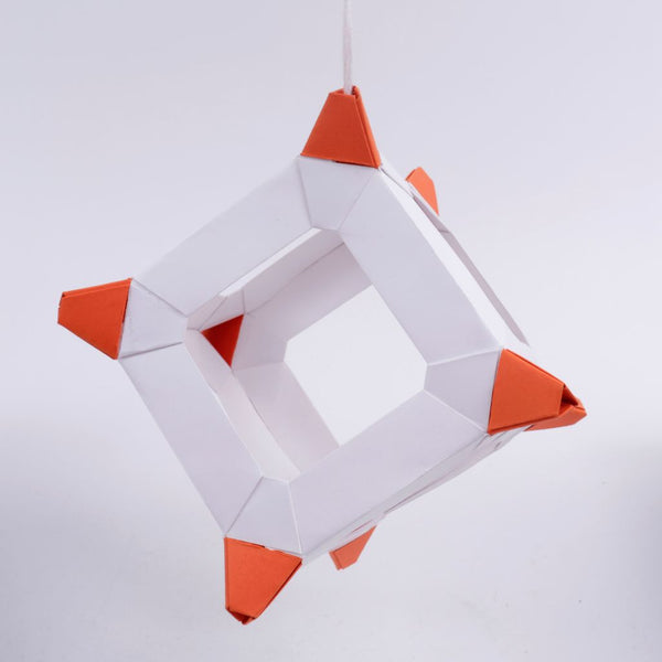White Orange Polyhedral Origami Sculpture Hanging