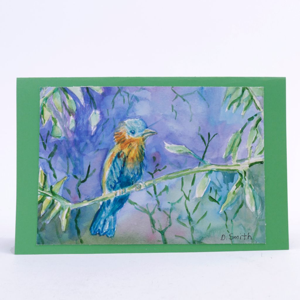 Little Blue Bird Original Watercolor Card
