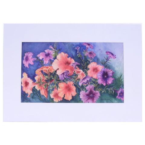 "Petunias" Print on Watercolor Paper with Mat