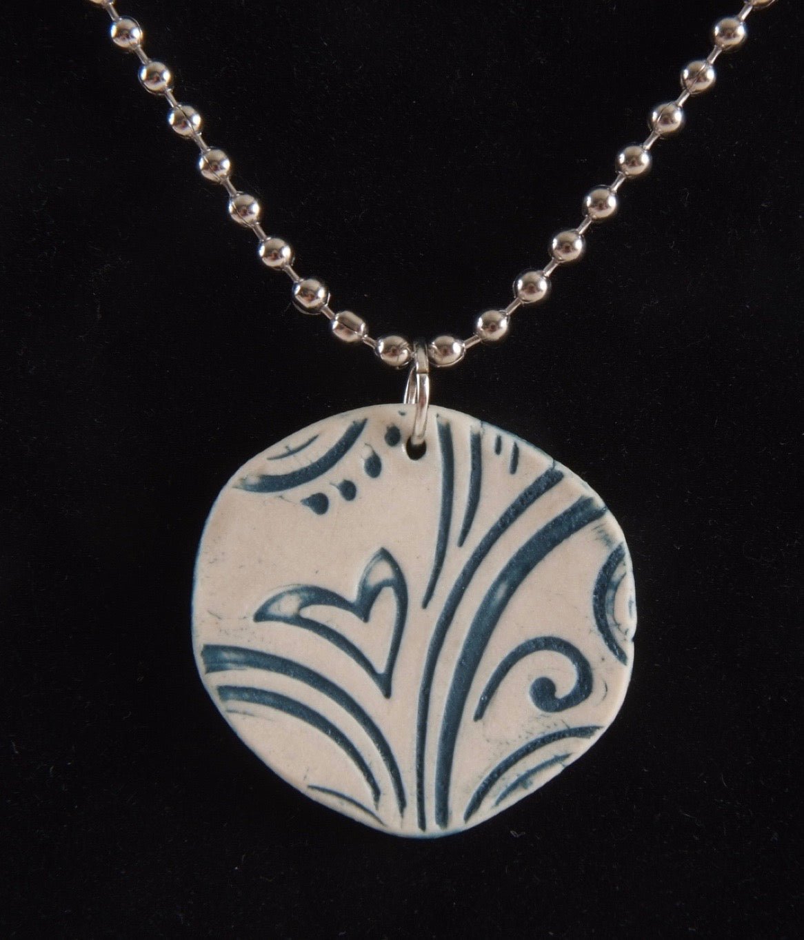 Blue Floral Ceramic Pendant Necklace