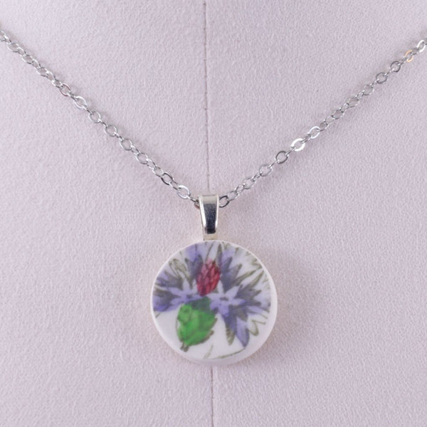 Upcycled Floral Ceramic Transferware Pendant Necklace