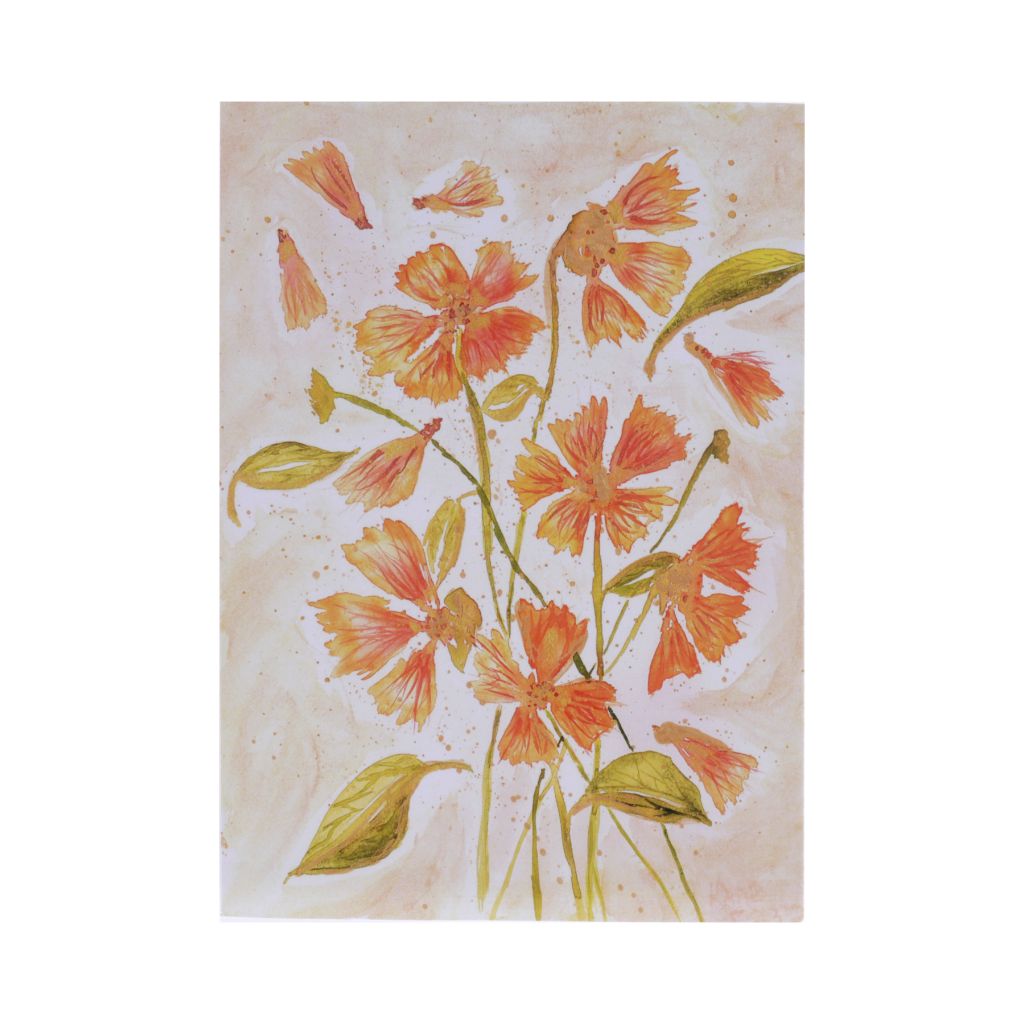 Orange Flowers - Botanical Art Print Card with Gold Accents