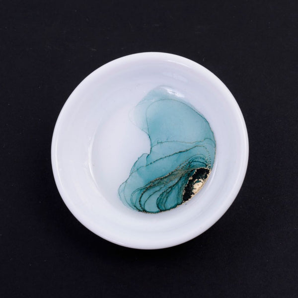 Porcelain Ring Dish Alcohol Ink Aqua