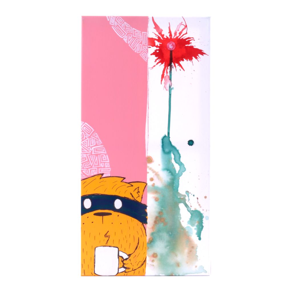 Whimsical Yellow Raccoon  Drinking Coffee Painting
