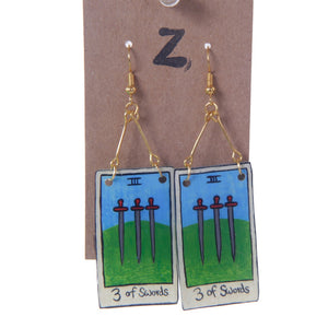 Three of Swords Tarot Card Dangle Earrings
