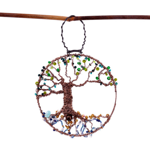Wire Wrapped Tree of Life with Beads Window Hanging