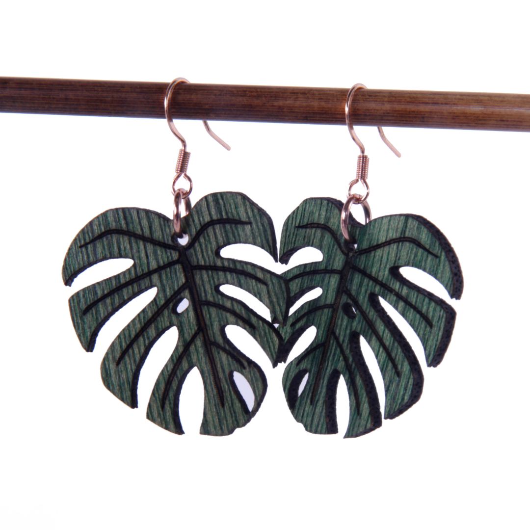 Monstera Leaf Laser Cut Earrings Gold