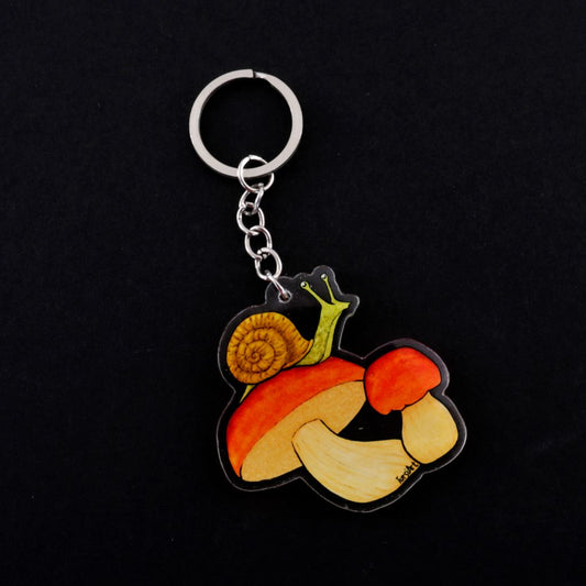 Porcini Mushroom with Slug Keychain