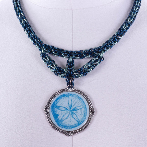 Byzantine Weave Wire Necklace with Sand Dollar Pendant