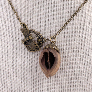 Natural Hickory Nut Pendant with Dragonfly Clasp