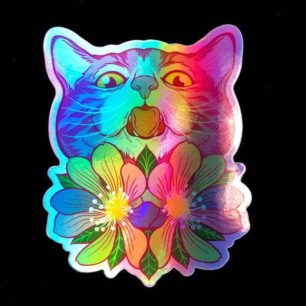 Sapphic Flowers Kitty - Holographic Sticker