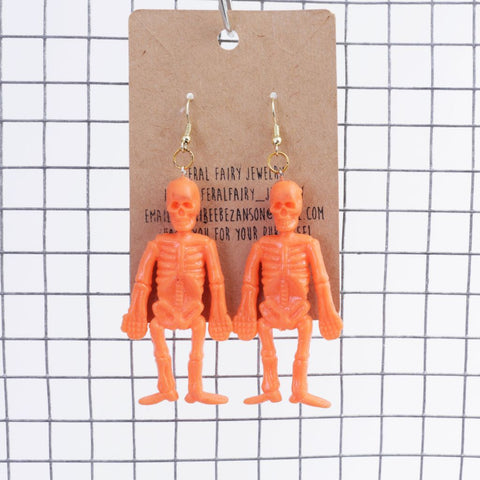 Orange Skeleton Earrings