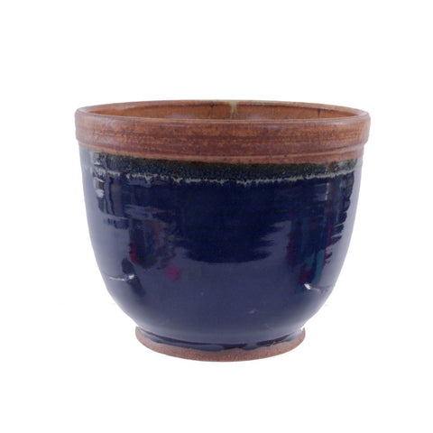 Handcrafted Ceramic Pot in Blue and Earth Tones