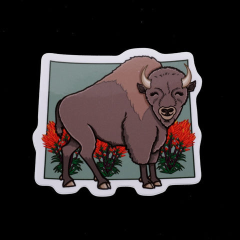 Wyoming Bison and Wyoming Indian paintbrush flower Sticker