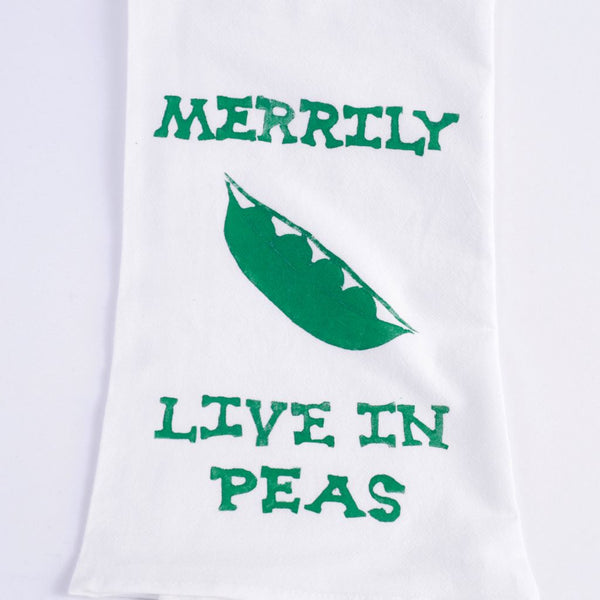 Live in Peas Hand Printed Dishtowel