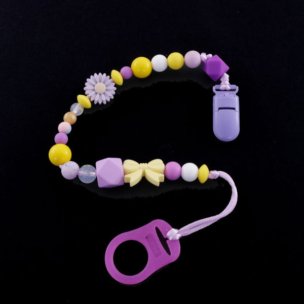 Beaded Silicone Pacifier Holder Purple Yellow