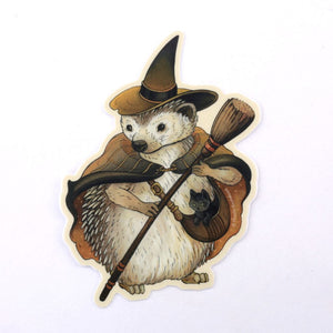 Hedgehog with Cape, Hat & Broomstick Sticker