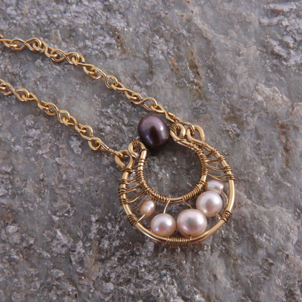 Wire Wrapped Pearl Pendant with Handmade Chain