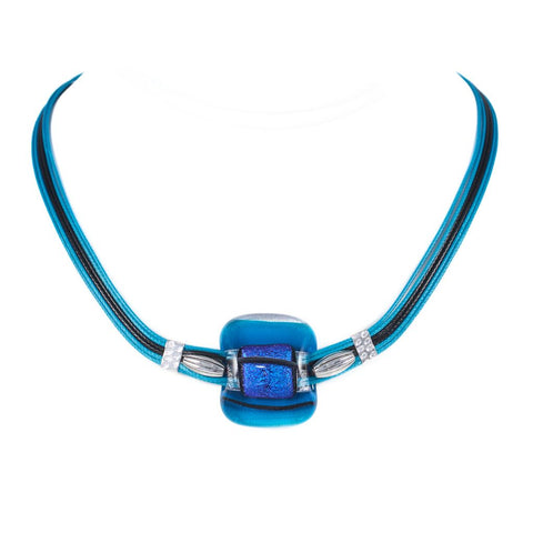 Blue with Black Stripe Dichroic Glass Necklace