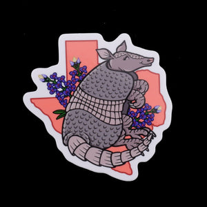 Texas State Armadillo and Bluebonnet Sticker