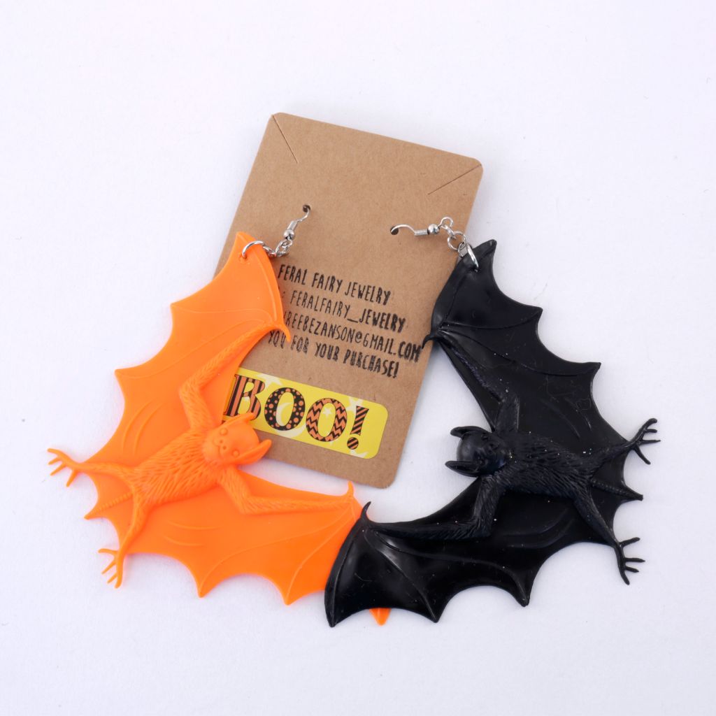 Orange & Black Bats - Novelty Earrings