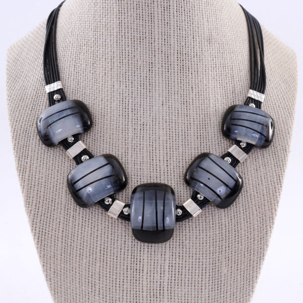Grey & Black Dichrio Glass with Sterling Silver Necklace