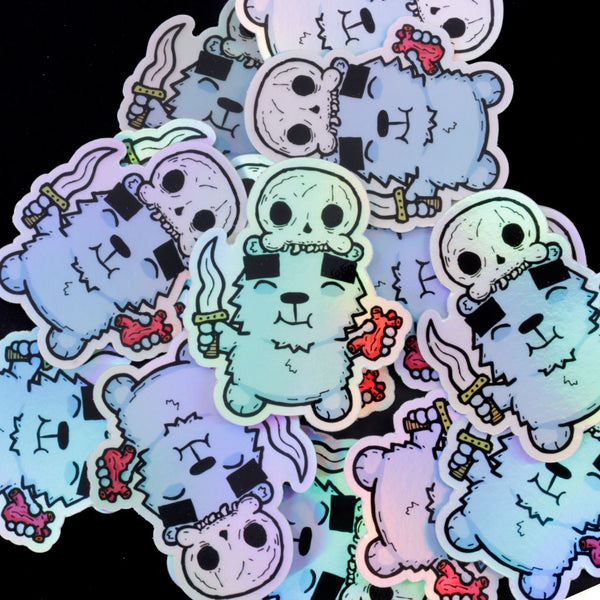 Holographic Bear with Skull, Knife & Heart Sticker