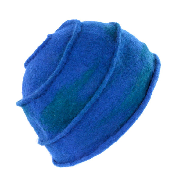 Blue Felted Wool Hat with Spiral Ridge