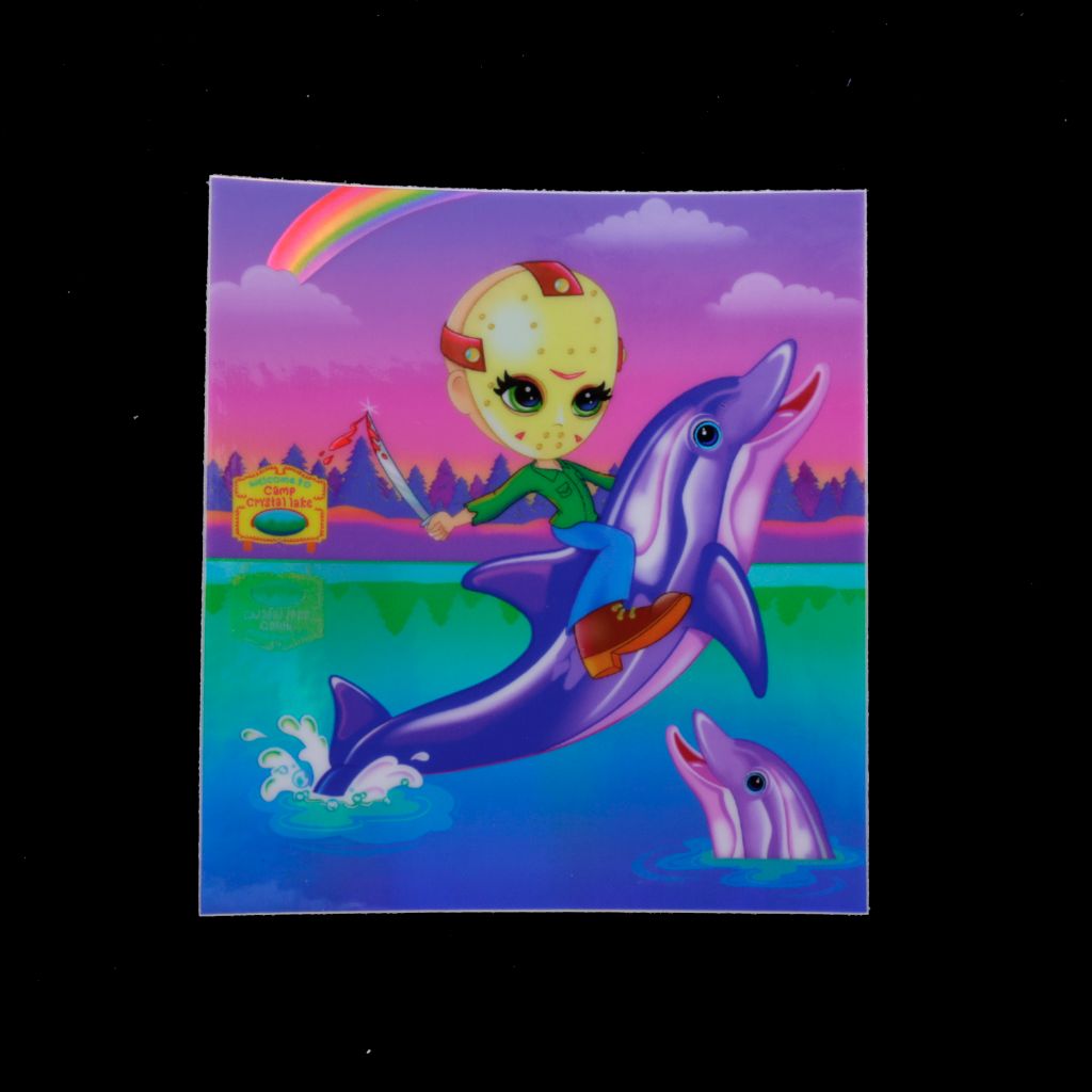 Neon 90's Horror Dolphins - shiny holographic sticker!